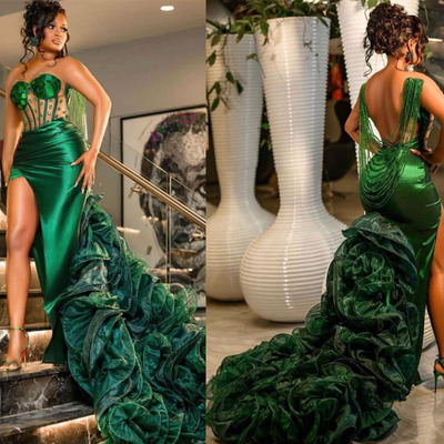 Unique Green Prom Dresses with Sleeves appliques 