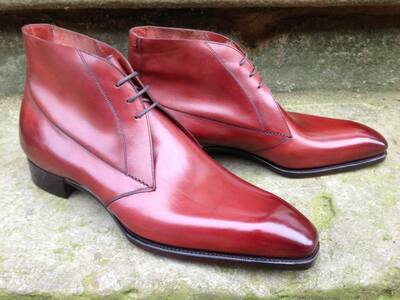 New Handmade leather chukka boots burgundy patina original leather boots for men custom made on orders ready to wear for men