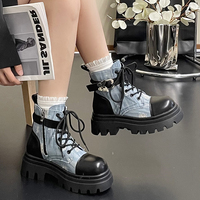 Harajuku Denim Lace Up Boots - Thumbnail 1