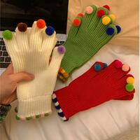 Colored Pom-pom Exposed Fingertips Touch Screen Gloves  - Thumbnail 7