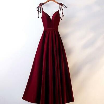 Straps burgundy long prom dress, evening dress