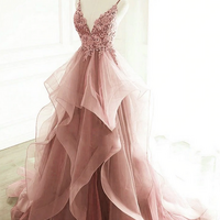 Sexy V Neck Backless Lace Applique Saree Exquisite Party Dresses - Thumbnail 1