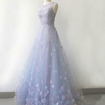 Flower fairy see-through sleeveless appliques evening dresses