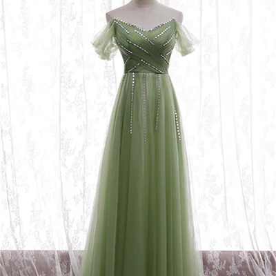Light green beaded sweetheart long party dress green formal dress prom dress 