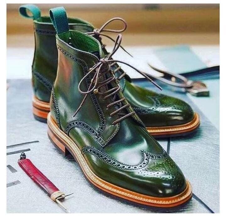 mens green dress boots Octavian in Forest Green Men's Italian Leather Buckle Boot by DapperFam Forest / 8.5 / EE