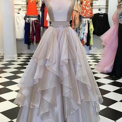 Two pieces long prom dresses with beading,formal dress,dance dresses