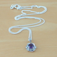Sterling Silver Amethyst Gemstone Flower Pendant & Chain/Amethyst Necklace/Amethyst Jewellery/AmethystJewelry/February Birthstone/UK - Thumbnail 1