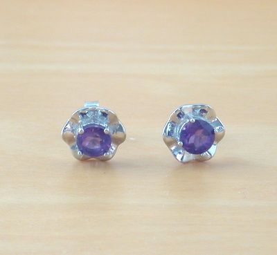 Sterling Silver Amethyst Gemstone Flower Stud Earrings/Amethyst Studs/Amethyst Earrings/Amethyst Jewellery/Amethyst Jewelry/February Birthstone/UK