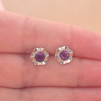 Sterling Silver Amethyst Gemstone Flower Stud Earrings/Amethyst Studs/Amethyst Earrings/Amethyst Jewellery/Amethyst Jewelry/February Birthstone/UK - Thumbnail 2