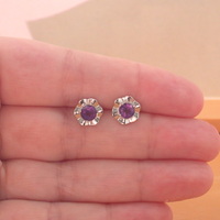 Sterling Silver Amethyst Gemstone Flower Stud Earrings/Amethyst Studs/Amethyst Earrings/Amethyst Jewellery/Amethyst Jewelry/February Birthstone/UK - Thumbnail 3