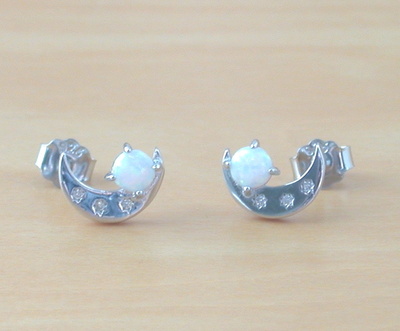Sterling Silver White Opal Crescent Moon Earrings/Opal Stud Earrings/Silver Moon Earrings/Opal Jewellery/Opal Jewelry/October Birthstone/UK