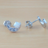 Sterling Silver White Opal Crescent Moon Earrings/Opal Stud Earrings/Silver Moon Earrings/Opal Jewellery/Opal Jewelry/October Birthstone/UK - Thumbnail 2