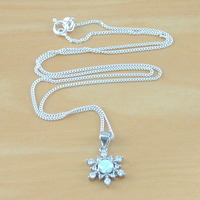 Sterling Silver White Opal & CZ Snowflake Pendant & Chain/Opal Necklace/Opal Jewellery/Opal Jewelry/Snowflake Necklace/October Birthstone/UK - Thumbnail 1