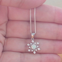 Sterling Silver White Opal & CZ Snowflake Pendant & Chain/Opal Necklace/Opal Jewellery/Opal Jewelry/Snowflake Necklace/October Birthstone/UK - Thumbnail 2