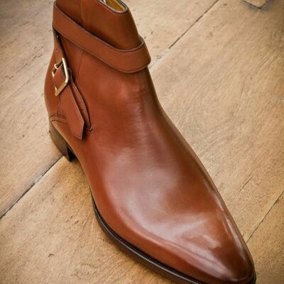 Brown color magnificiant leather handmade high ankle jodhpur buckle strap boots - Thumbnail 4