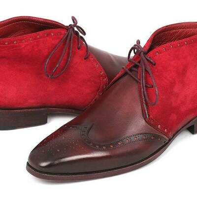 New men's chukka boots bordeaux suede & leather, men red&brown boot - Thumbnail 4
