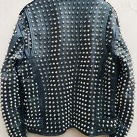 Handmade Men Full Silver Studded Punk Rock Black Leather Jacket Made By Crafted Leather - Thumbnail 3
