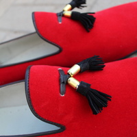 Crafted Leather Men Awesome Red Velvet Tassel Loafers Dress Shoes - Thumbnail 4