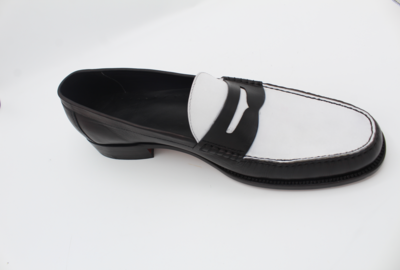 Handmade Black White Leather Moccasin Loafers Dress Formal Shoes