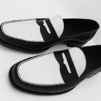 Handmade Black White Leather Moccasin Loafers Dress Formal Shoes - Thumbnail 1
