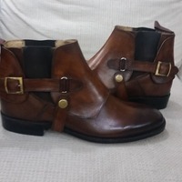 Brown Genuine Leather Buckle Military Style Jodhpur Boot - Thumbnail 1