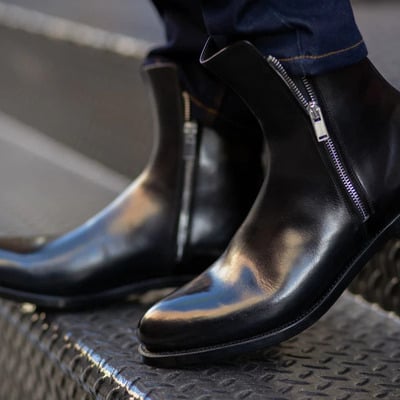 Handmade black calf leather zipper style jodhpur boot - Thumbnail 2