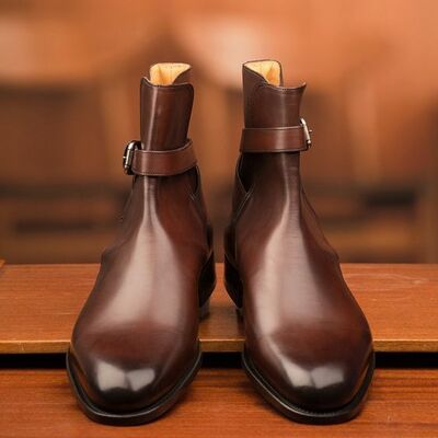 Handmade dark brown pure calf leather jodhpur ankle high monk strap boots for men's - Thumbnail 3