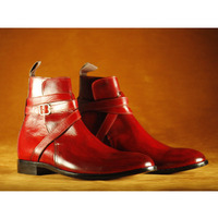 Men's Red Jodhpurs Leather Dress Ankle Boots - Thumbnail 1
