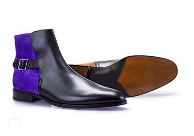 Men's Handmade Leather & Suede Black & Blue Jodhpur Buckle Boots