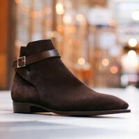 Mens New Dark Brown Suede Leather Jodhpur Strap Boot - Thumbnail 1
