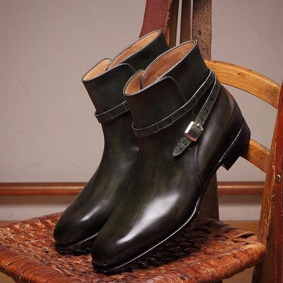 Handmade dark green patina alligator strap jodhpur dress boot - Thumbnail 2