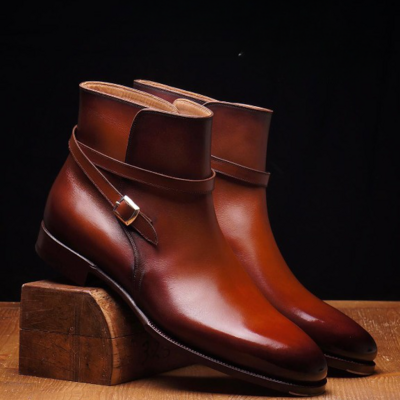 Handmade brown leather strap jodhpur boot