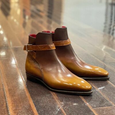 Handmade men alligator strap leather jodhpur boot