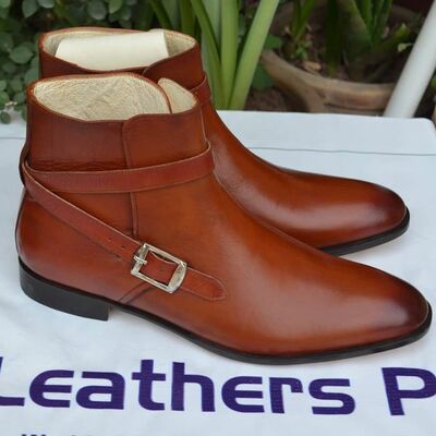 Brown leather rounded strap jodhpur dress boot