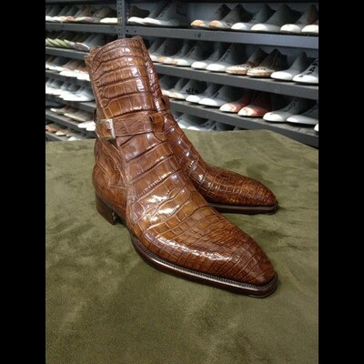 Brown alligator texture crocodile monk strap jodhpur boot