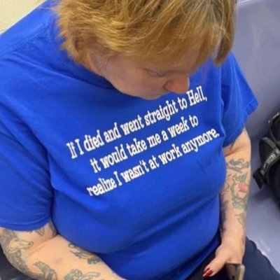 If i died went to hell,it would take me a week to realize i wasn't at work anymore t shirt in blue