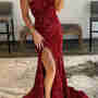 Strapless Fuchsia Trumpet Sequin Long Prom Formal Dress-2