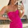 Strapless Fuchsia Trumpet Sequin Long Prom Formal Dress-1