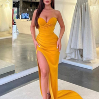 Orange Strapless Prom Dresses,Sheath Long Prom Dresses With Slit,Fashion Simple Prom Dresses,CP0176 - Thumbnail 1