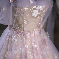 Purple A-Line Off the Shoulder Sequins Prom Dress, Lovely Tulle Corset Floor Length Evening Dress - Thumbnail 4