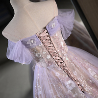 Purple A-Line Off the Shoulder Sequins Prom Dress, Lovely Tulle Corset Floor Length Evening Dress - Thumbnail 5