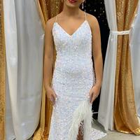 PSY847, Fuchsia Spaghetti Straps Mermaid Sequiin Long Prom Dress - Thumbnail 4