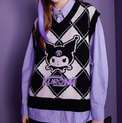 V-neck Kuromi Melody Argyle Sweater Vest