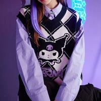 V-neck Kuromi Melody Argyle Sweater Vest - Thumbnail 1