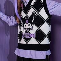 V-neck Kuromi Melody Argyle Sweater Vest - Thumbnail 5