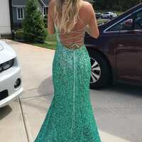 PSY848, Turquoise Green Sequin Mermaid Floor Length Evening Prom Dresses - Thumbnail 1