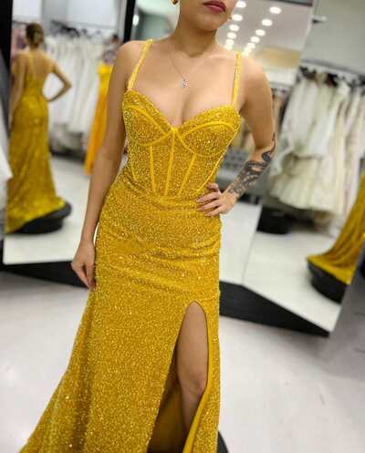 PSY850,Sparkle Yellow Mermaid Long Evening Prom Dress
