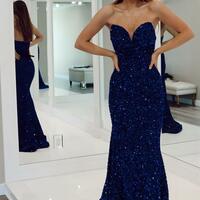 PSY851,Royal Blue Mermaid Sequin Long Formal Prom Dress - Thumbnail 1