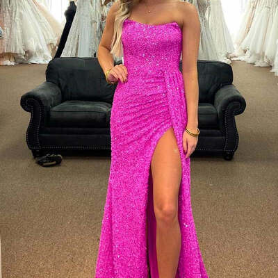 Psy857,hot pink strapless corset back long evening prom dress