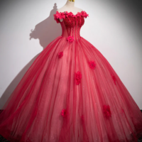 Dark Red Beading Prom Dress with Corset, Off the Shoulder Short Sleeve Floor Length Party Dress KPP1570 - Thumbnail 1